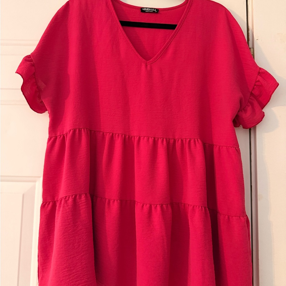 Kensie Hot Pink V-Neck Tiered Tunic